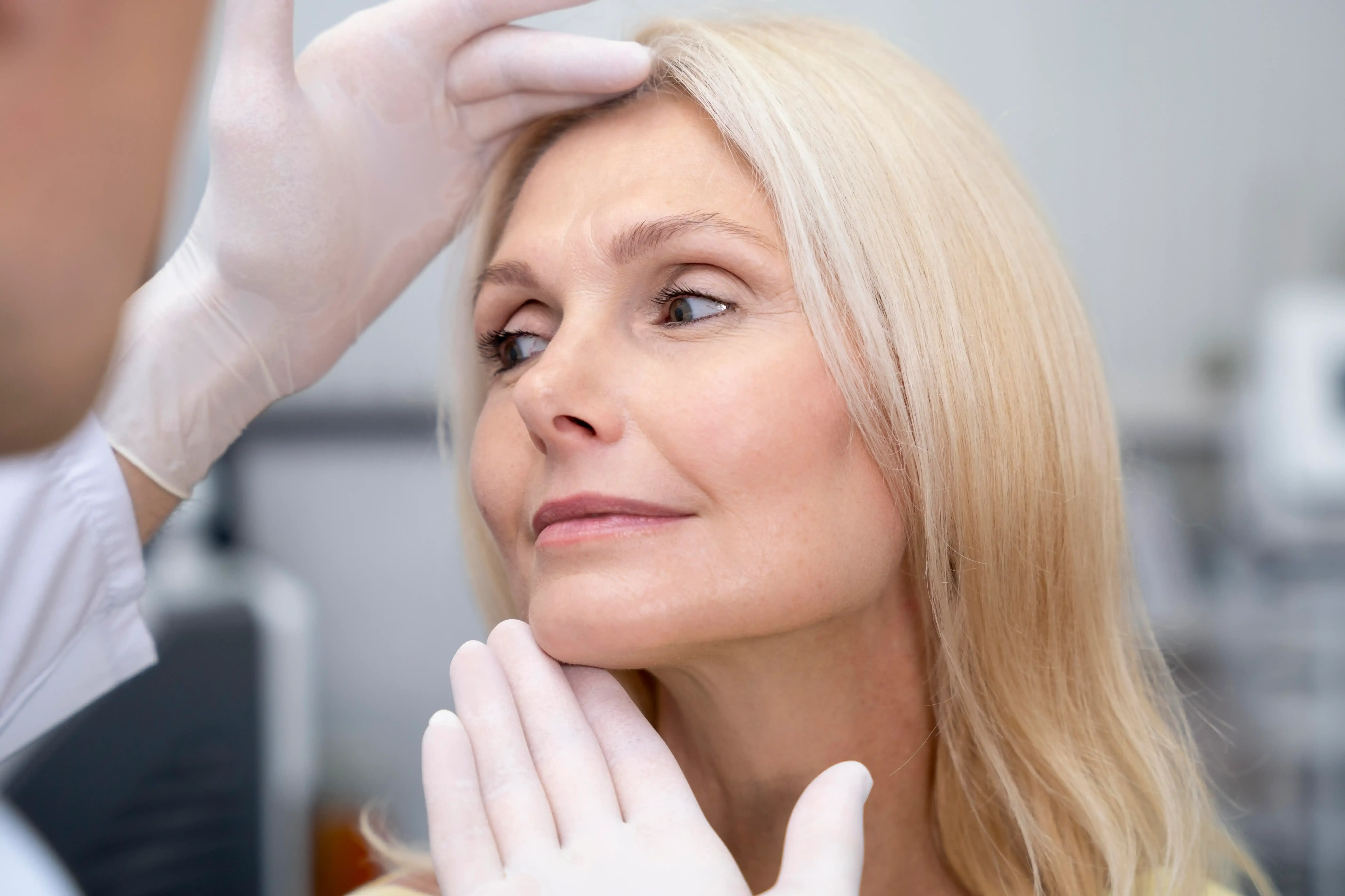 Close-up of midface volume loss addressed with cheek filler at Healthy Enhancements