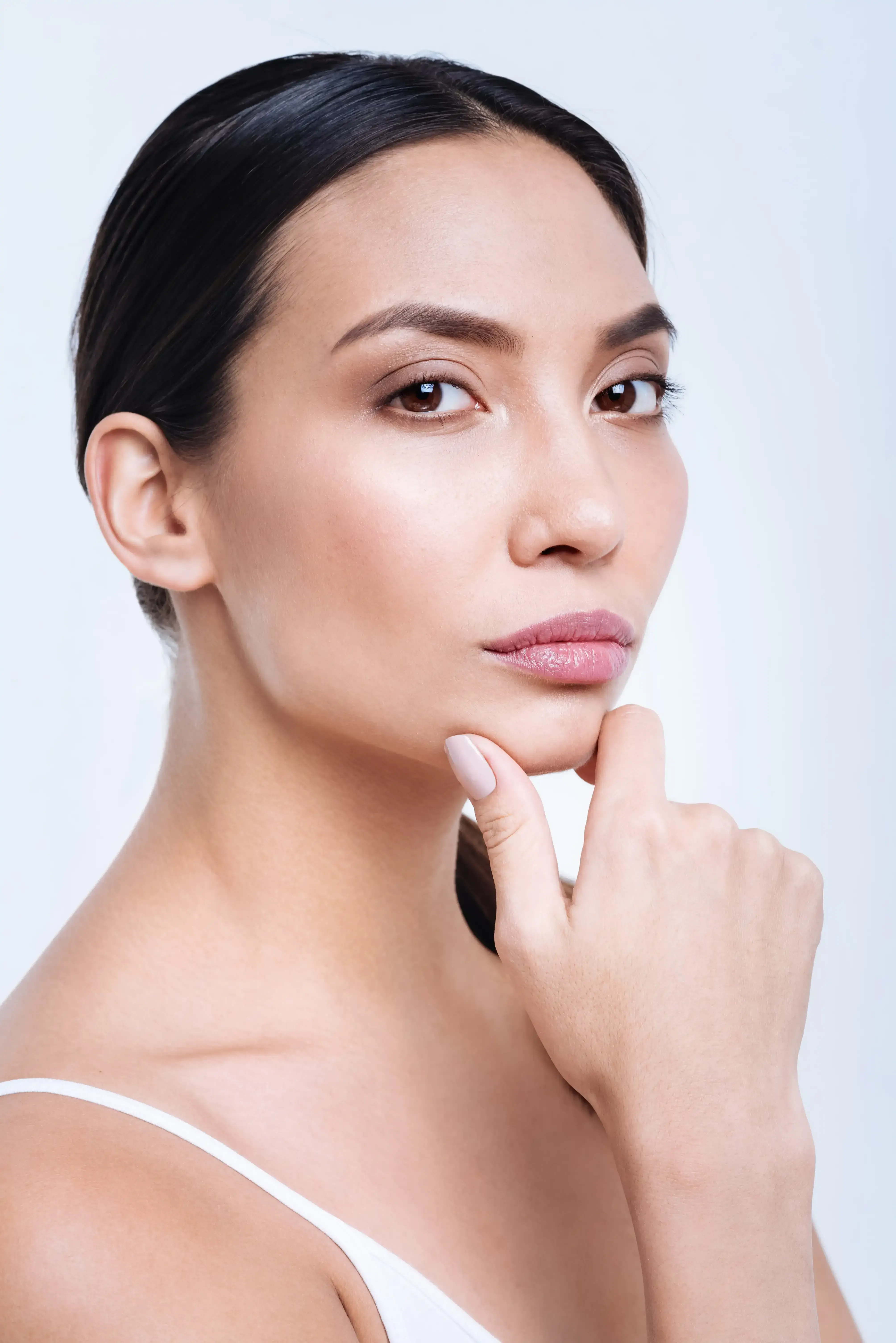 Woman considering lip enhancement at Healthy Enhancements Wellington FL